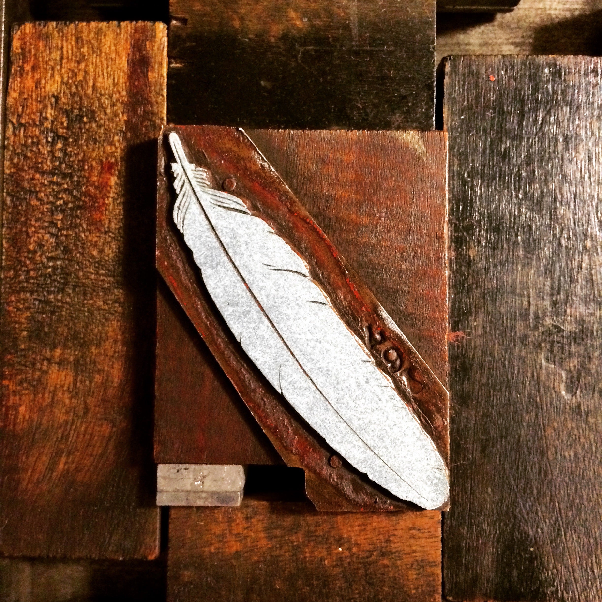 metal feather inked in white for printing