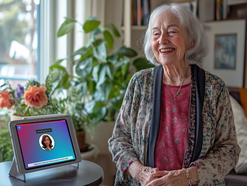 happy woman with tablet on stand - 2.jpeg__PID:ed780f7f-d9f0-4fb6-8581-fd48336a0820