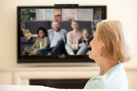 woman enjoying tv video calling on onscreen