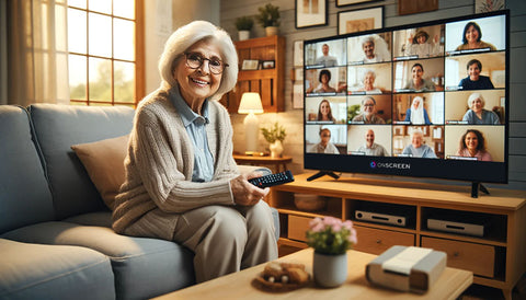 Woman using Zoom on TV