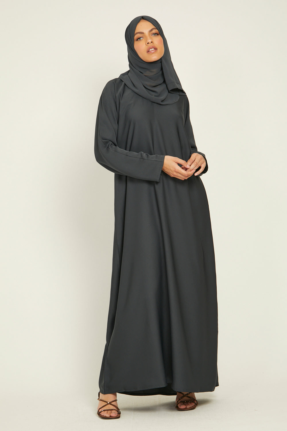 Plain Closed Abaya - Teal Grey