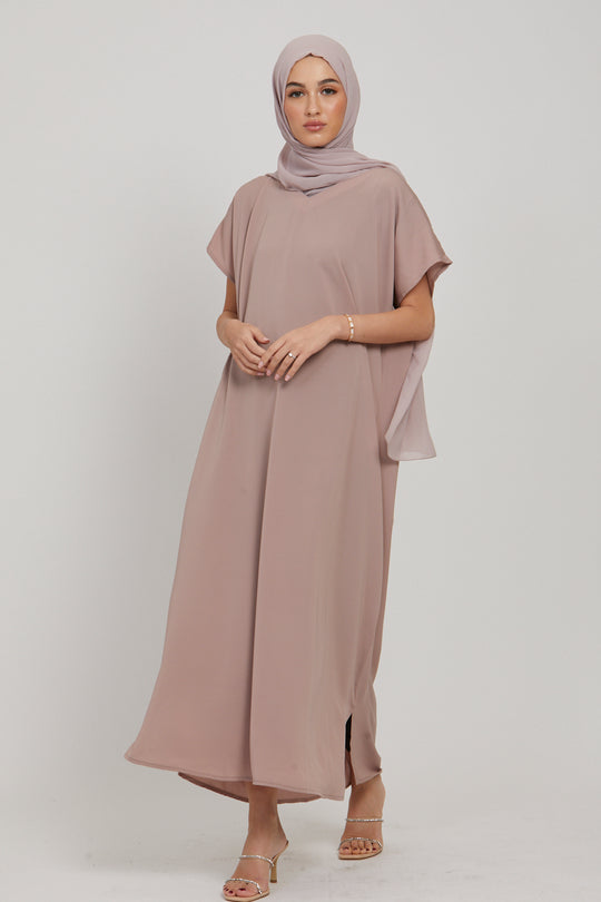 Chiffon Layered abaya- Dusty pink
