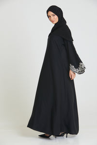 Black Umbrella Cut Closed Abaya with Embroidered Sleeves