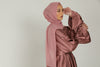 Premium Four Piece Satin Open Abaya Set - French Rose - Limited Edition