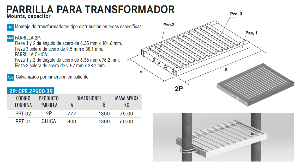 Parrilla 6 x 102 x 800 cms – Tienda en linea Porasa