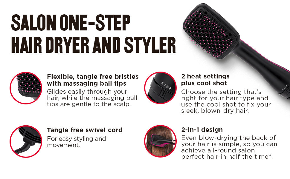 Revlon; Hair Dryer; Styler; 2-in-1; styling tool; Ionic Technology; 2 heat settings;