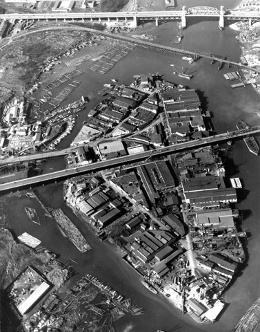 Overhead Black and White Image of Granville Island 