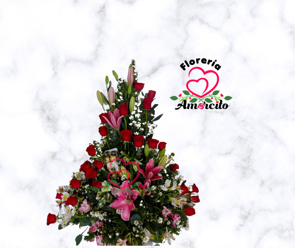 Arreglo 24 rosas, Lirios y Ferrero – Floreria Amorcito