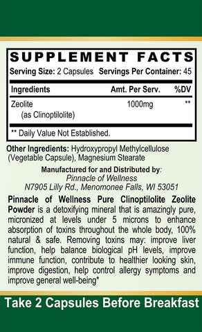 Zeolite Label Supplement Facts