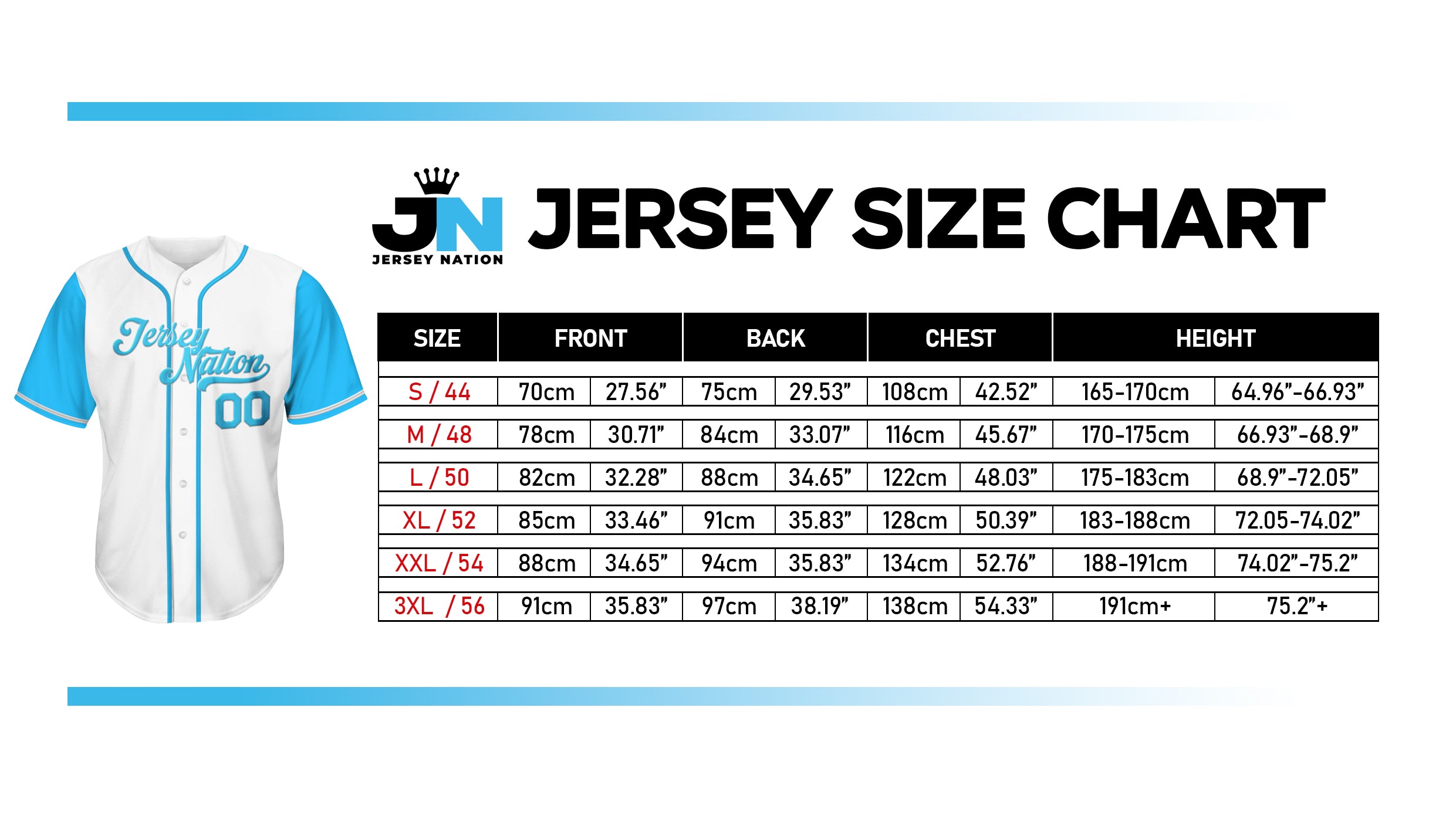 Baseball Uniform Size Charts, For Custom Baseball Uniforms
