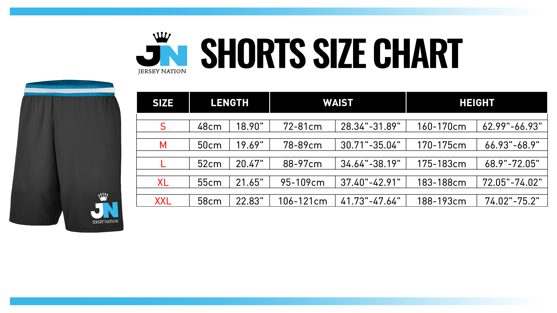 Jerseys Clinic - Products sizing charts