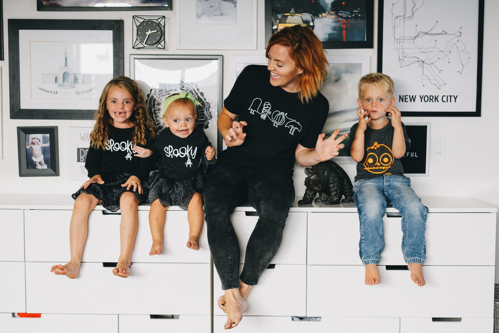 Tara and her kids with Rad & Happy shirts