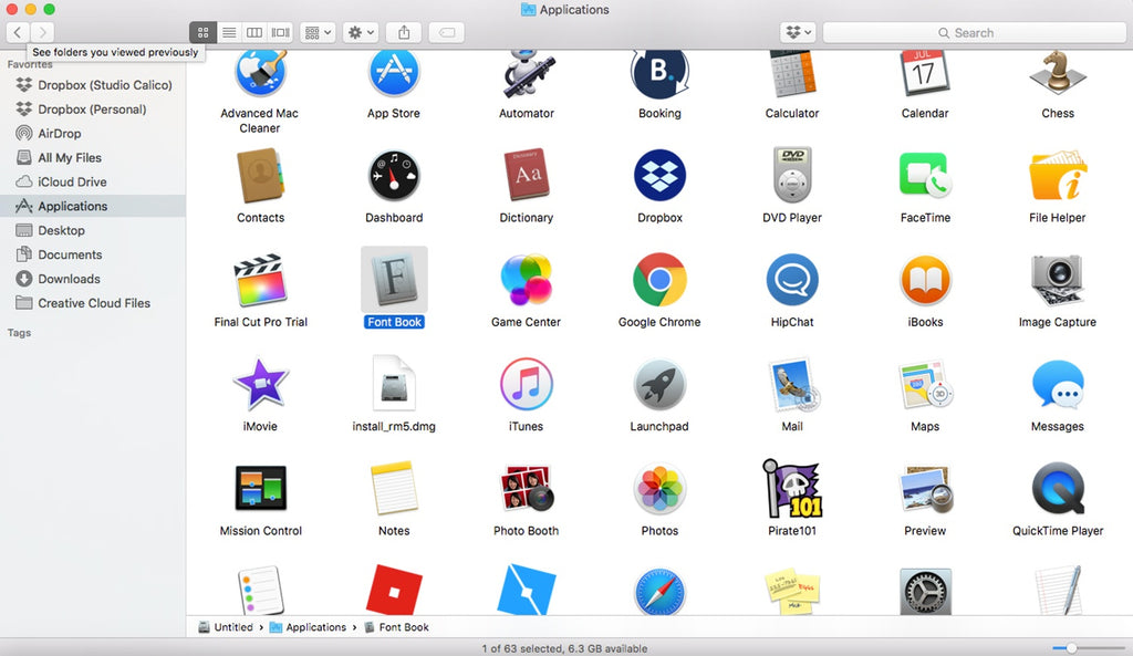 Mac applications folder screen shot