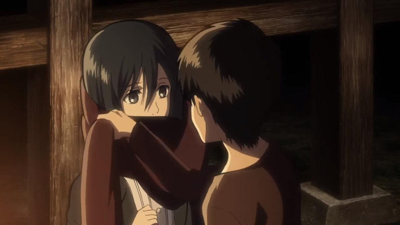 Attack On Titan Eren Giving Mikasa The Scarf