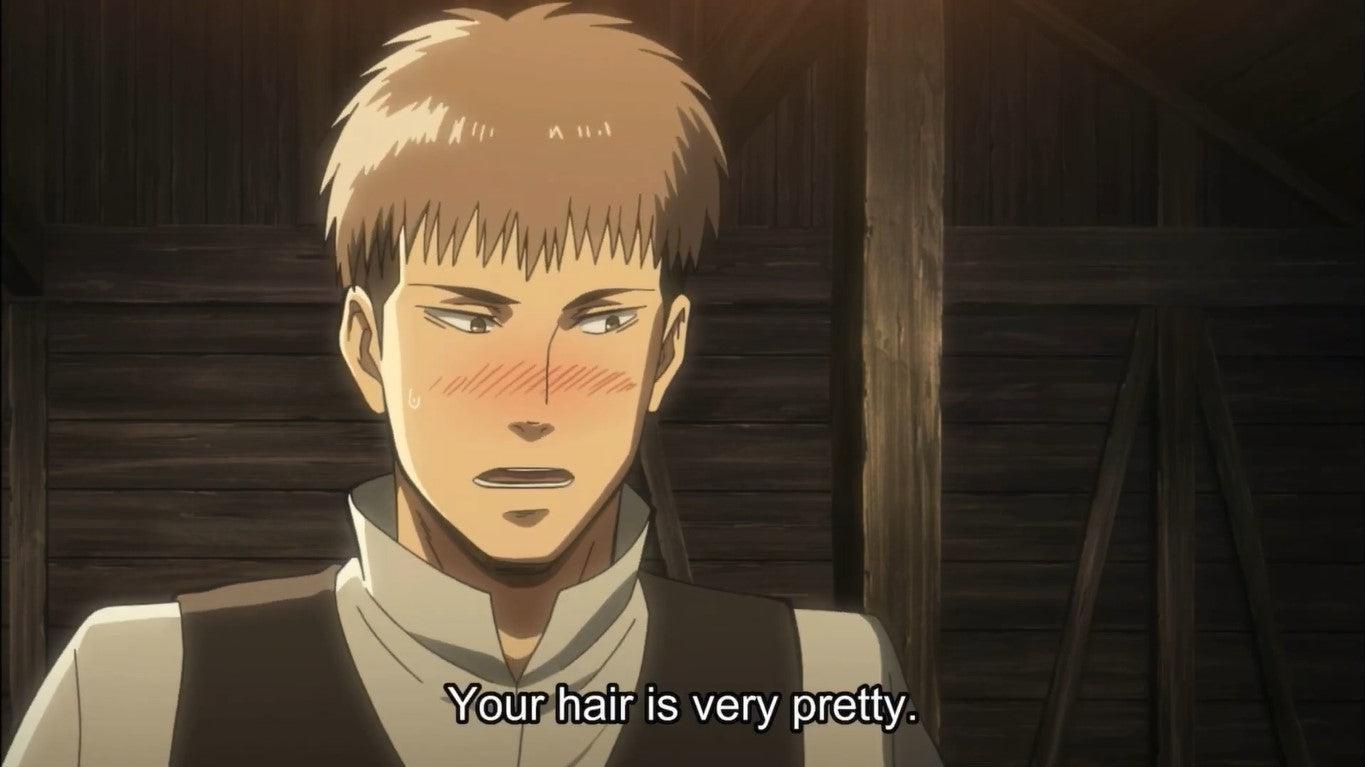 Attack On Titan Jean Blushing Complimenting Mikasa