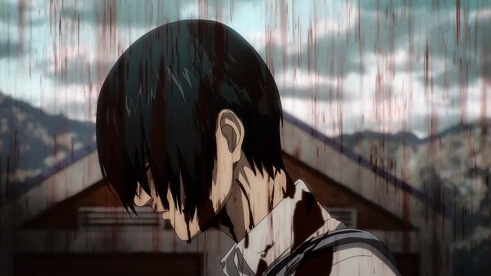Attack On Titan Raining Blood on Mikasa