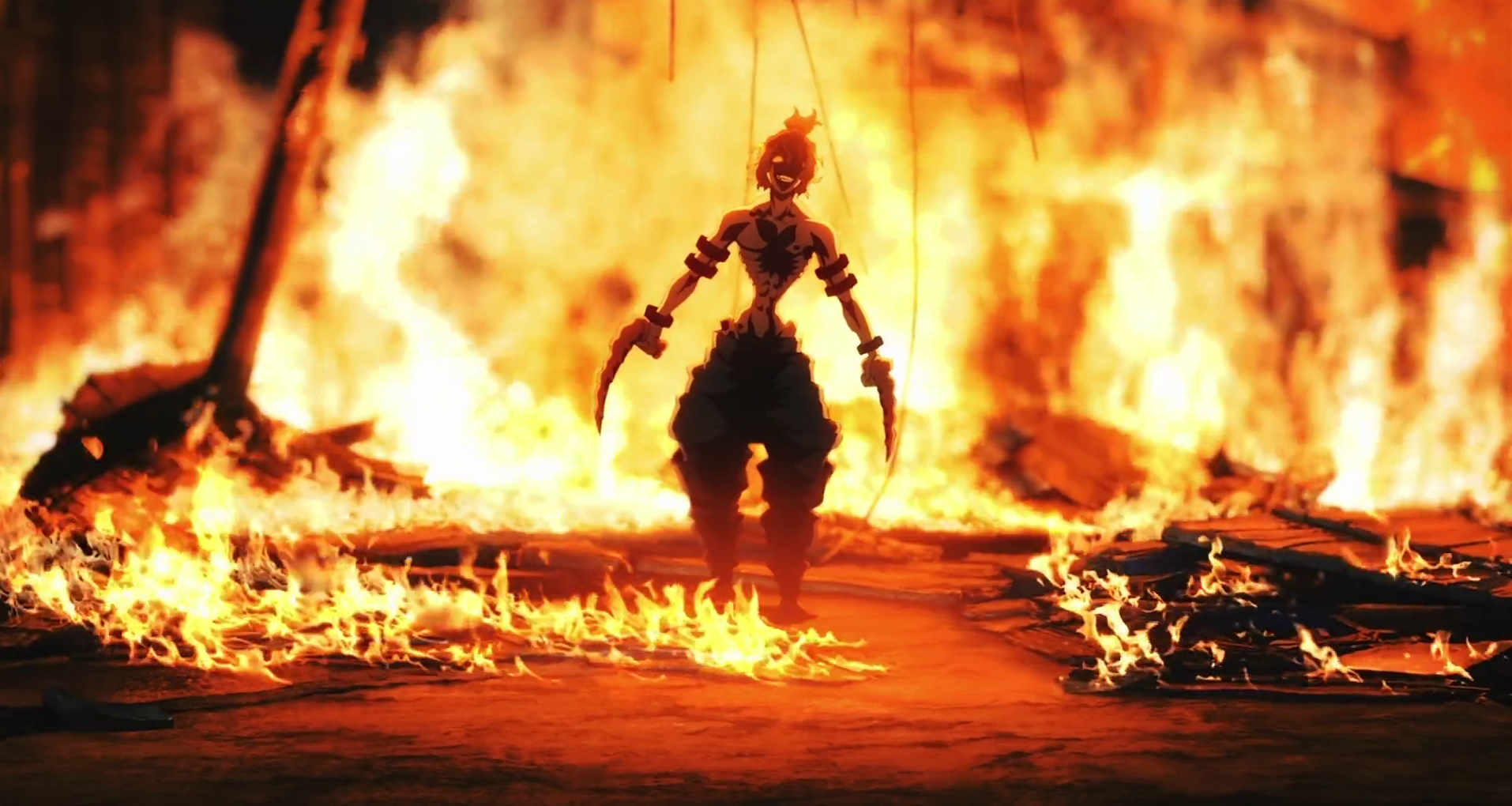 Demon Slayer Gyutaro Scary Fire Walking After Tanjiro