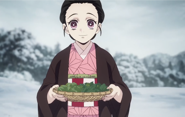 Demon Slayer Human Nezuko with a bowl of vegetables