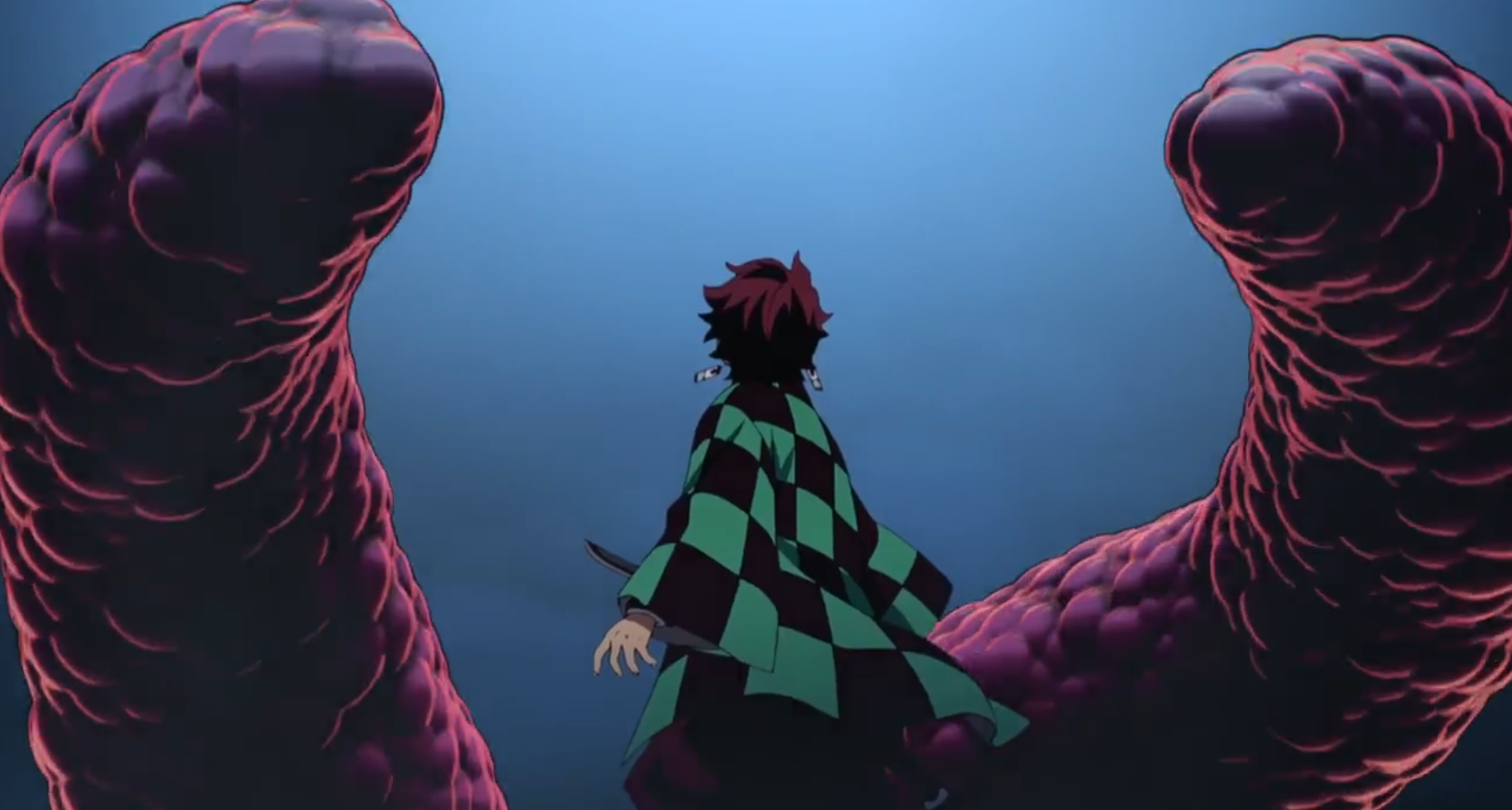 Demon Slayer Tanjiro facing against Enmu's tentacles