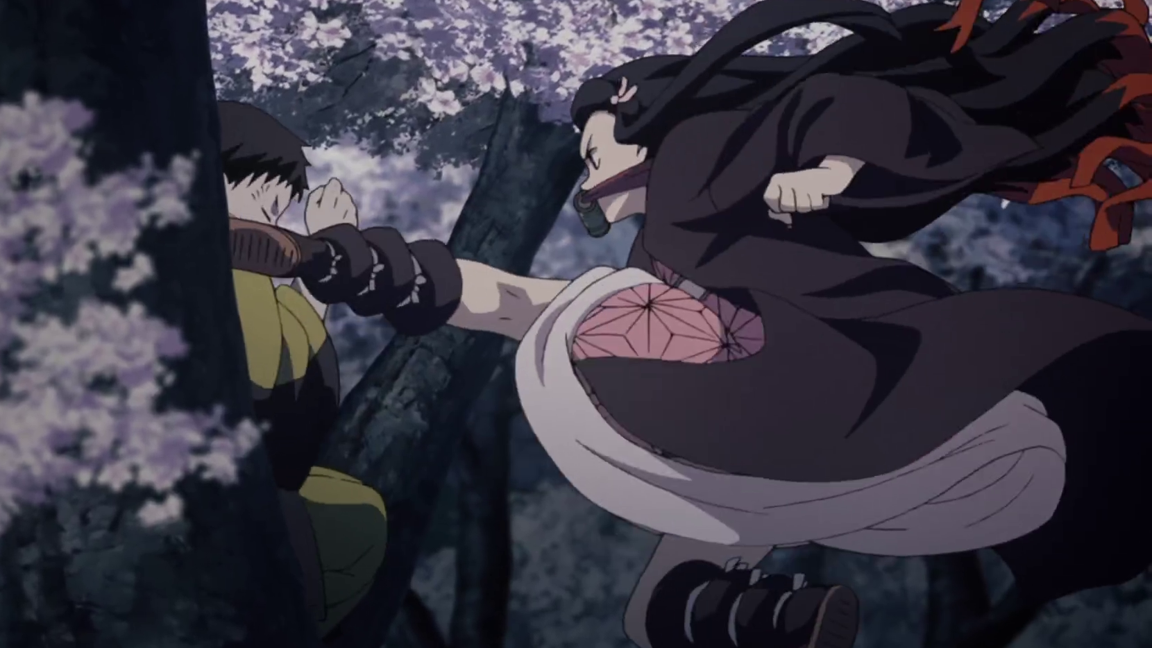 Demon Slayer Asakusa Arc Nezuko Kicking Yahaba