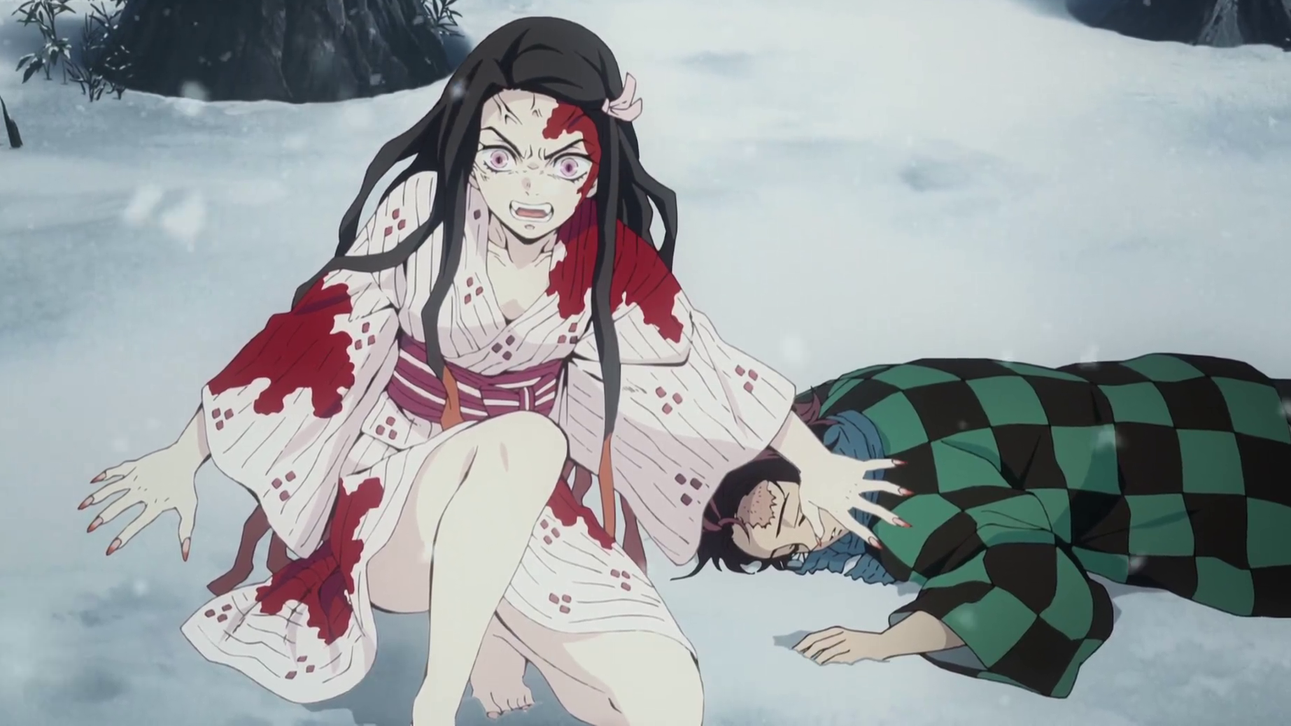 Demon Slayer Final Selection Arc Nezuko Protecting Tanjiro From Giyu Tomioka