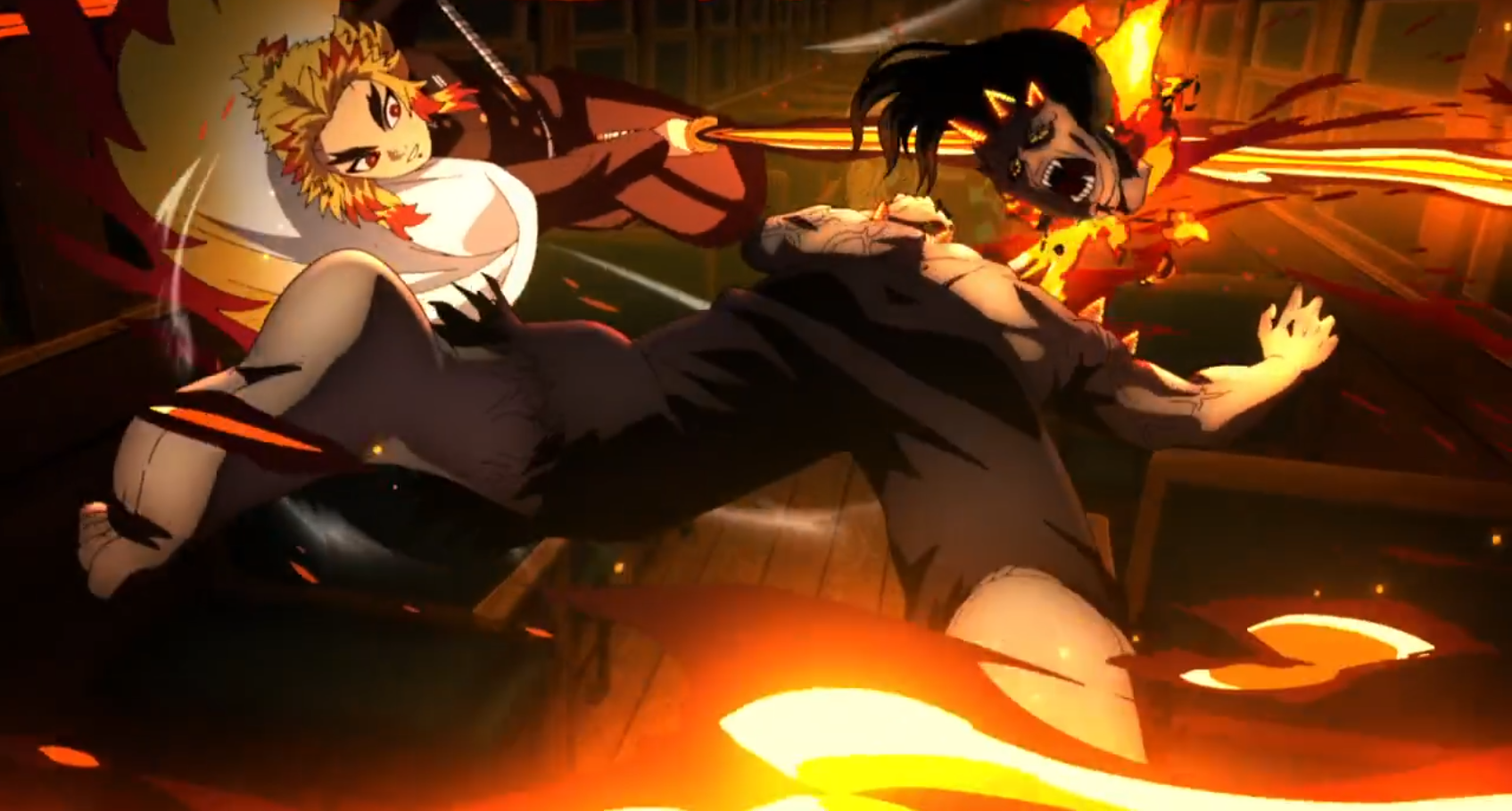 Kyojuro-Rengoku-kills-a-horned-demon-on-the-train