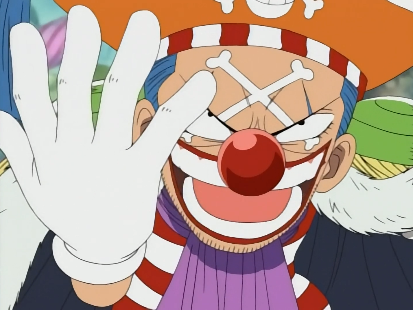 One Piece Buggys Evil laugh as he prepares to attack