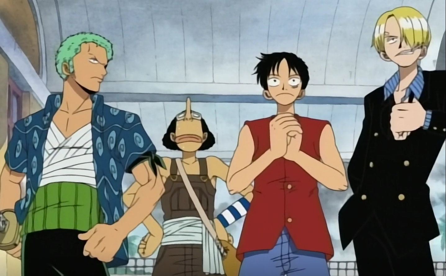 One Piece East Blue Saga Zoro Usopp Luffy and Sanji Prepare To Fight The Arlong Pirates