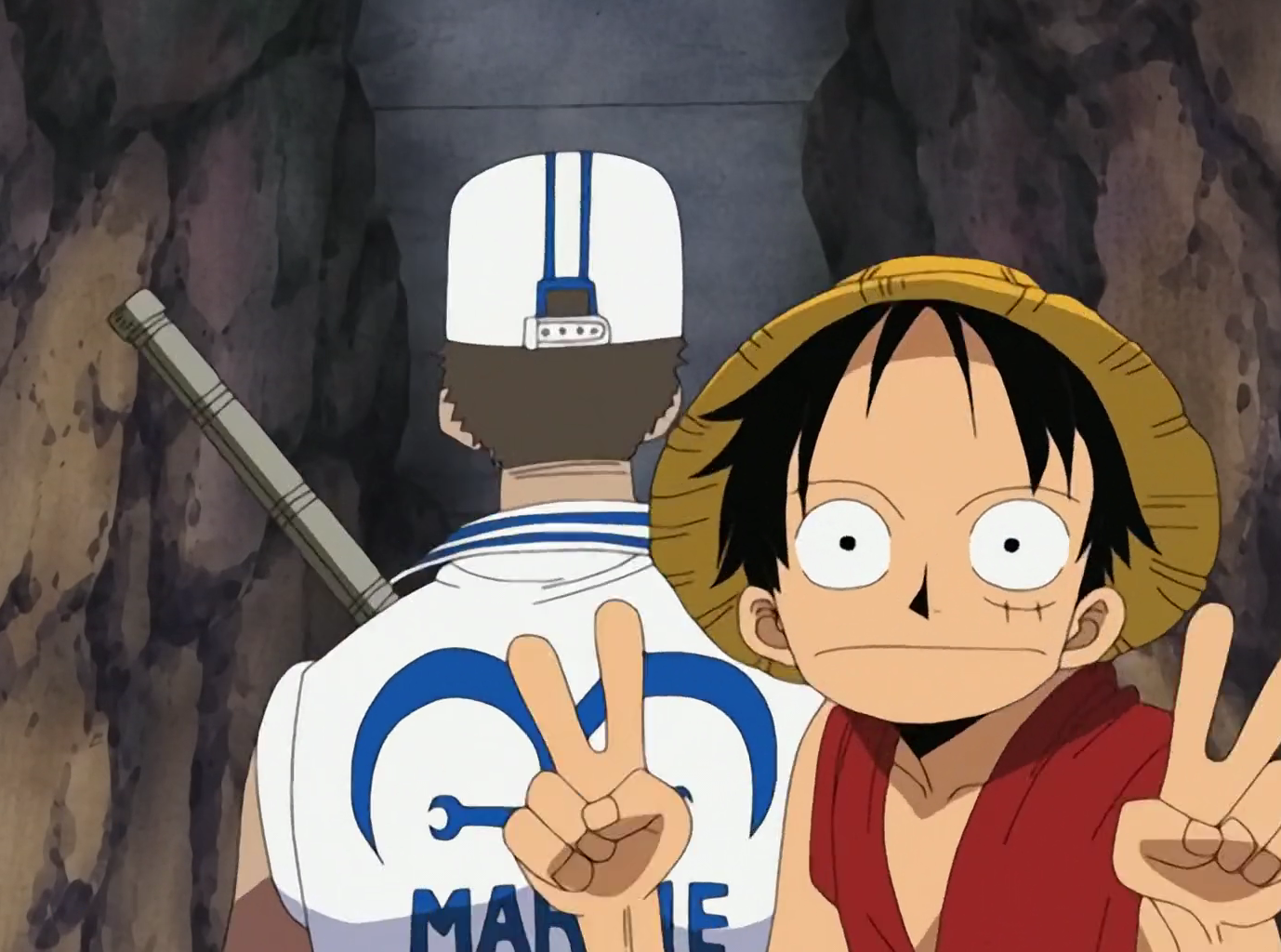 One Piece G-8 Luffy Hiding Behind Marine Peace Signs