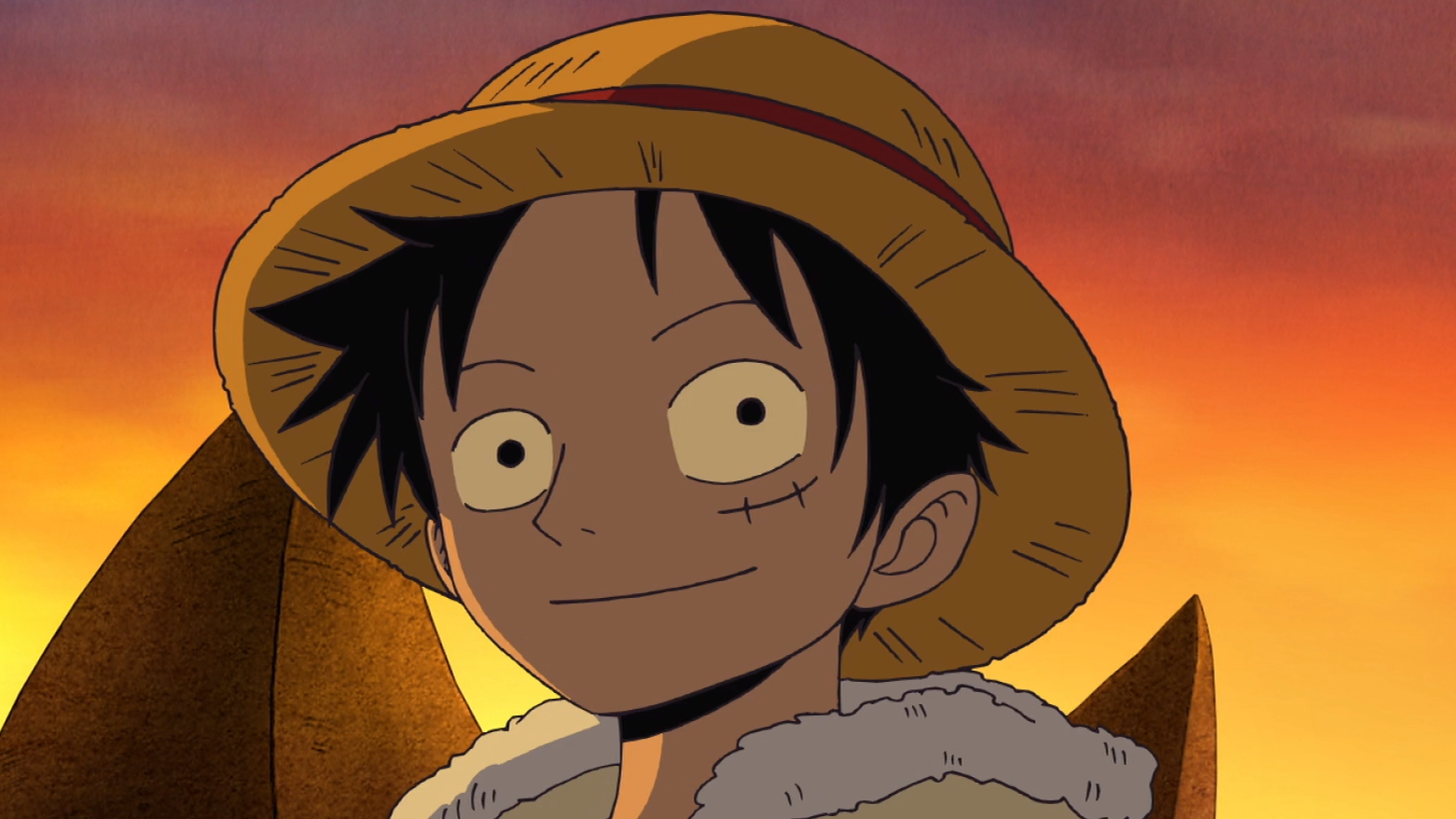 One Piece Ice Hunter Arc Luffy smiles at sunset