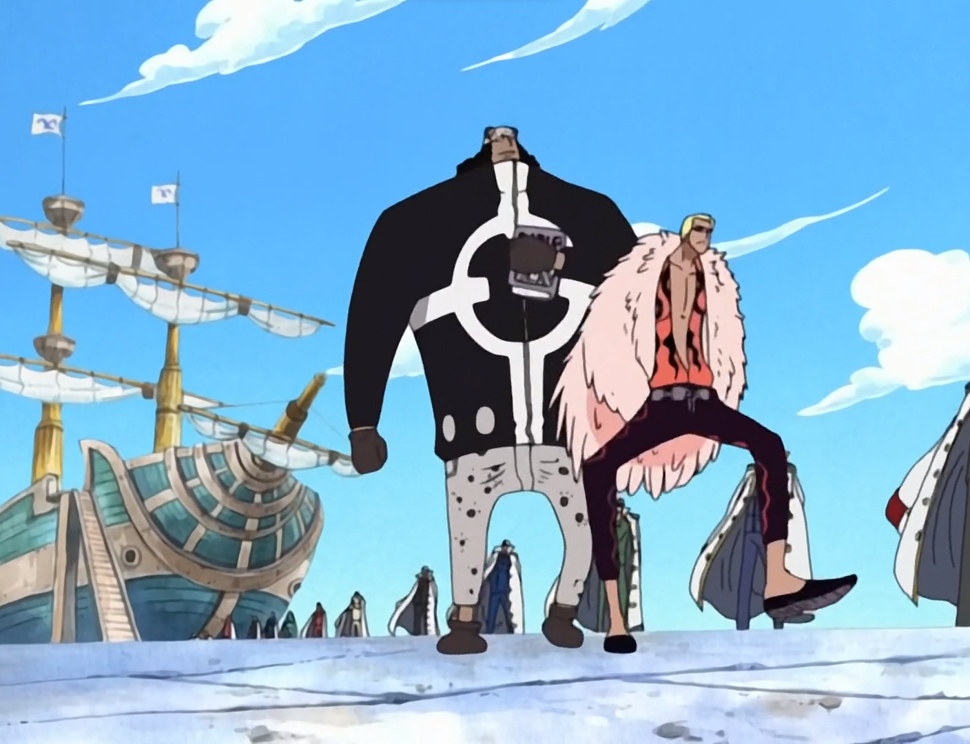 One Piece Jaya Island Arc Kuma and Doflamingo arrive at the meeting with the marines