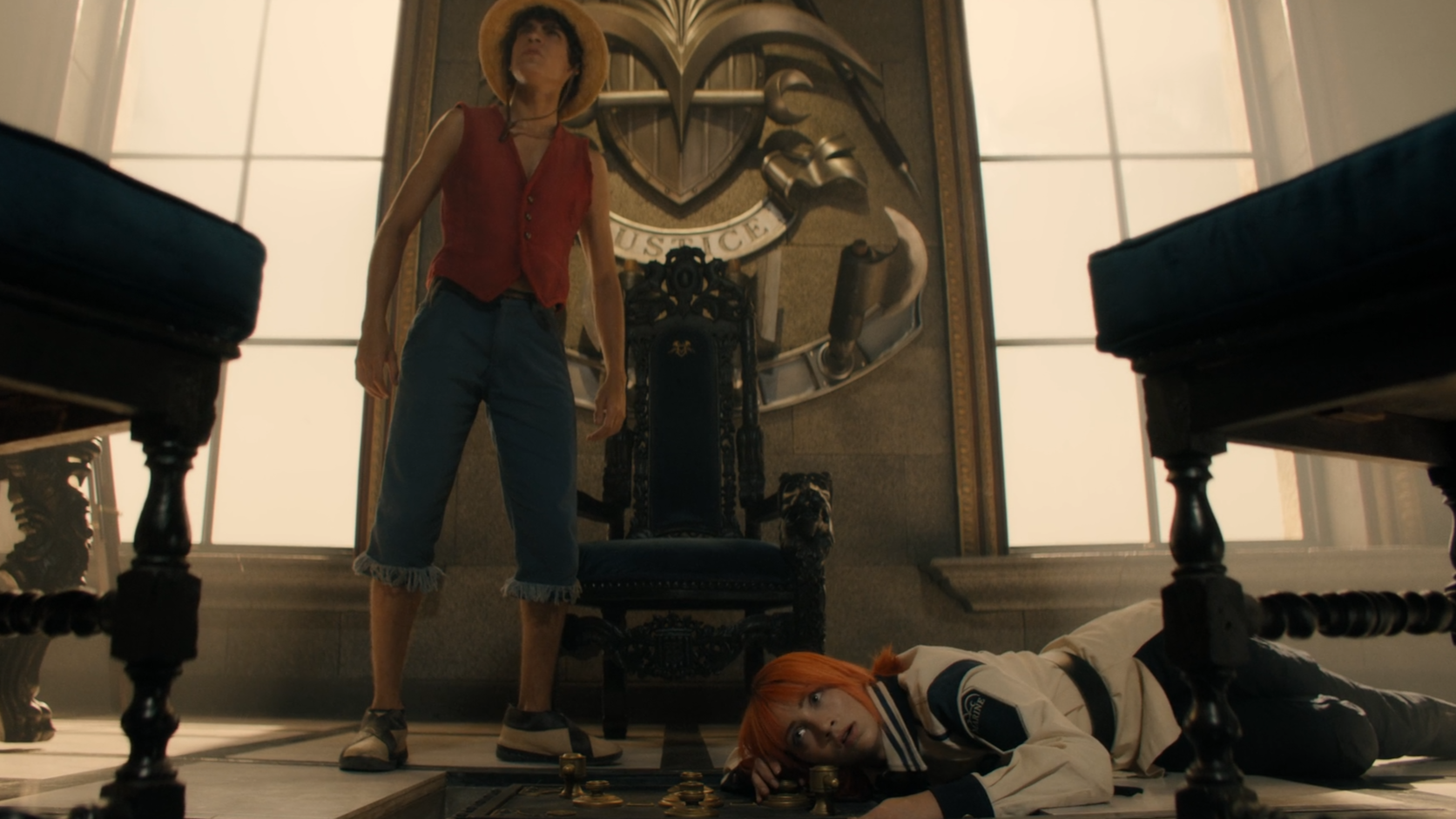 One Piece Live Action Romance Dawn Luffy And Nami Steal From Morgan Office