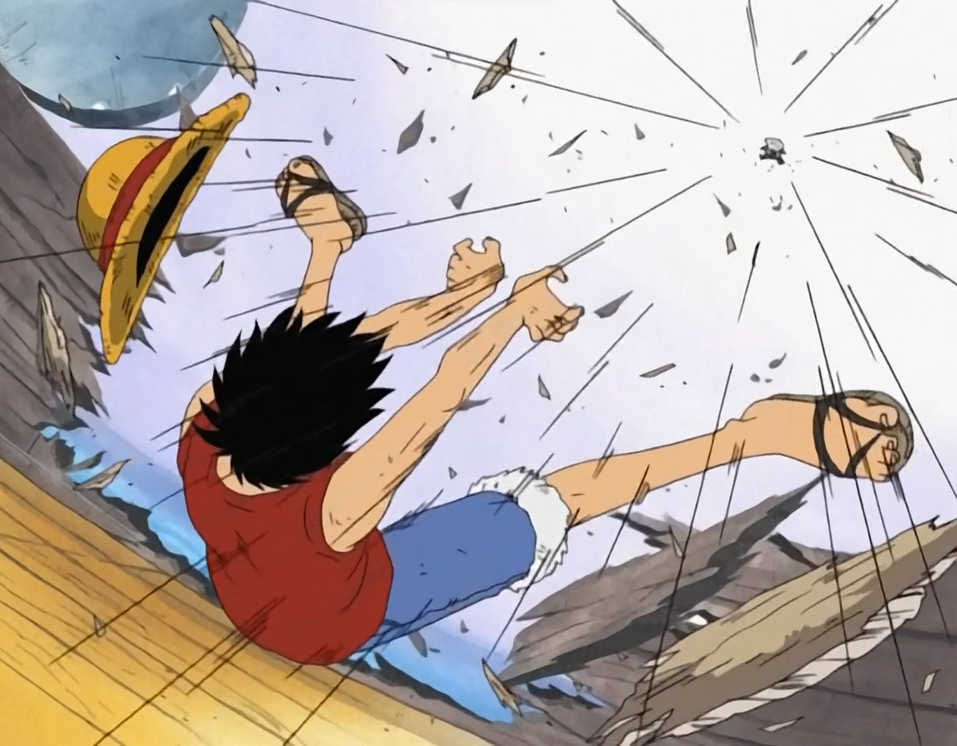 One Piece Luffy blasts Wapol away from his own ship at sea