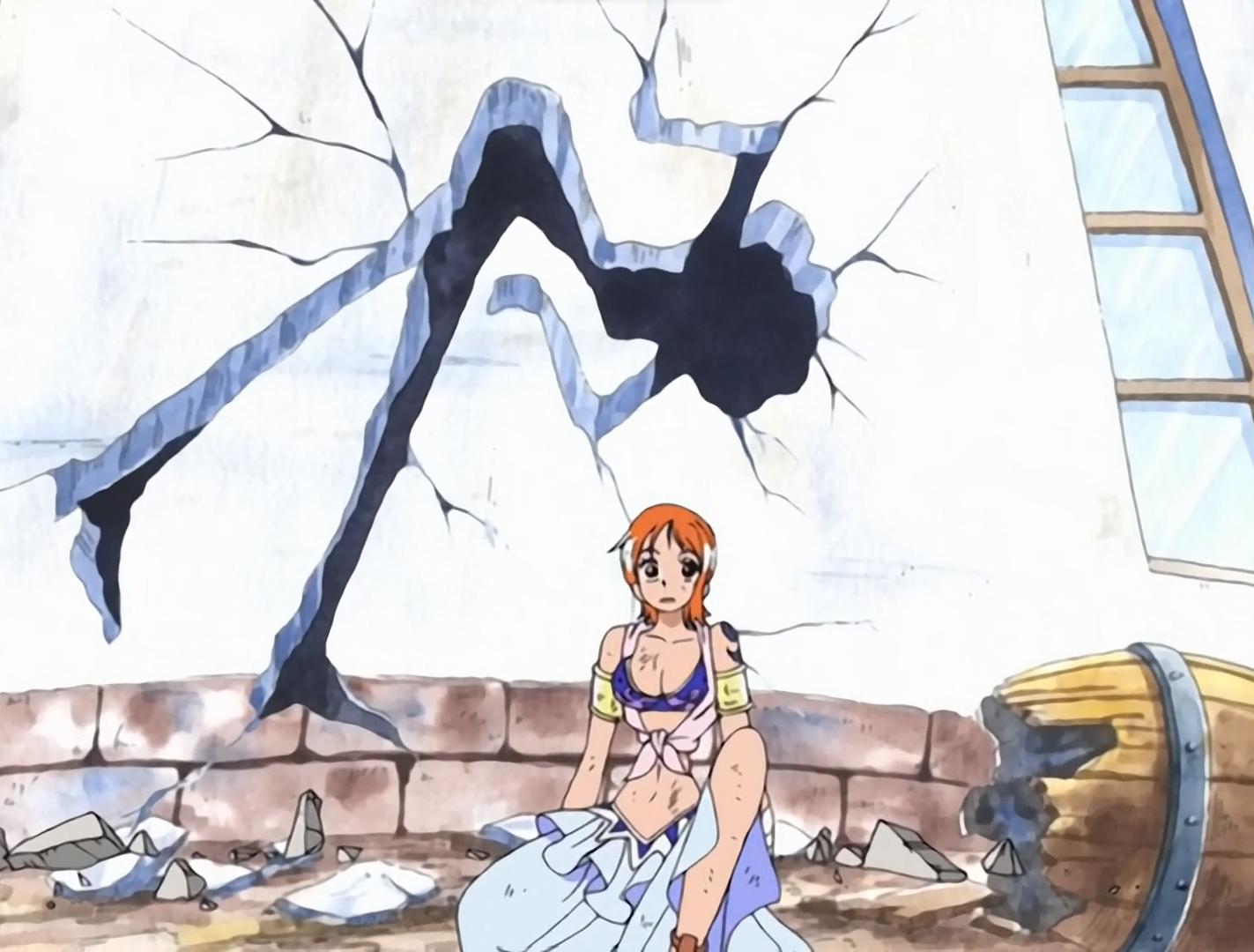 One Piece Nami smiles as she defeats Miss Doublefinger