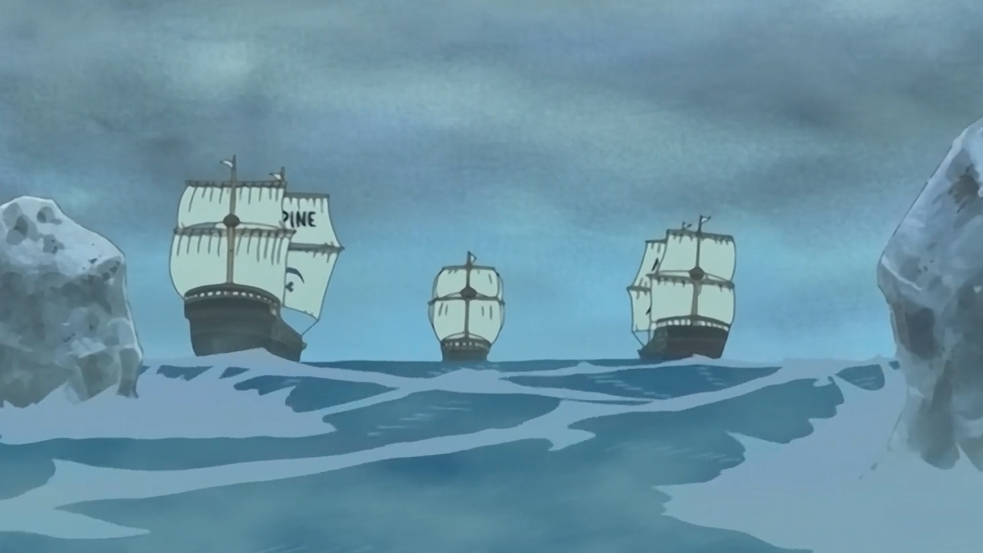 One Piece Sky Island Saga Goat Island Arc Marine Ships Chasing The Straw Hats