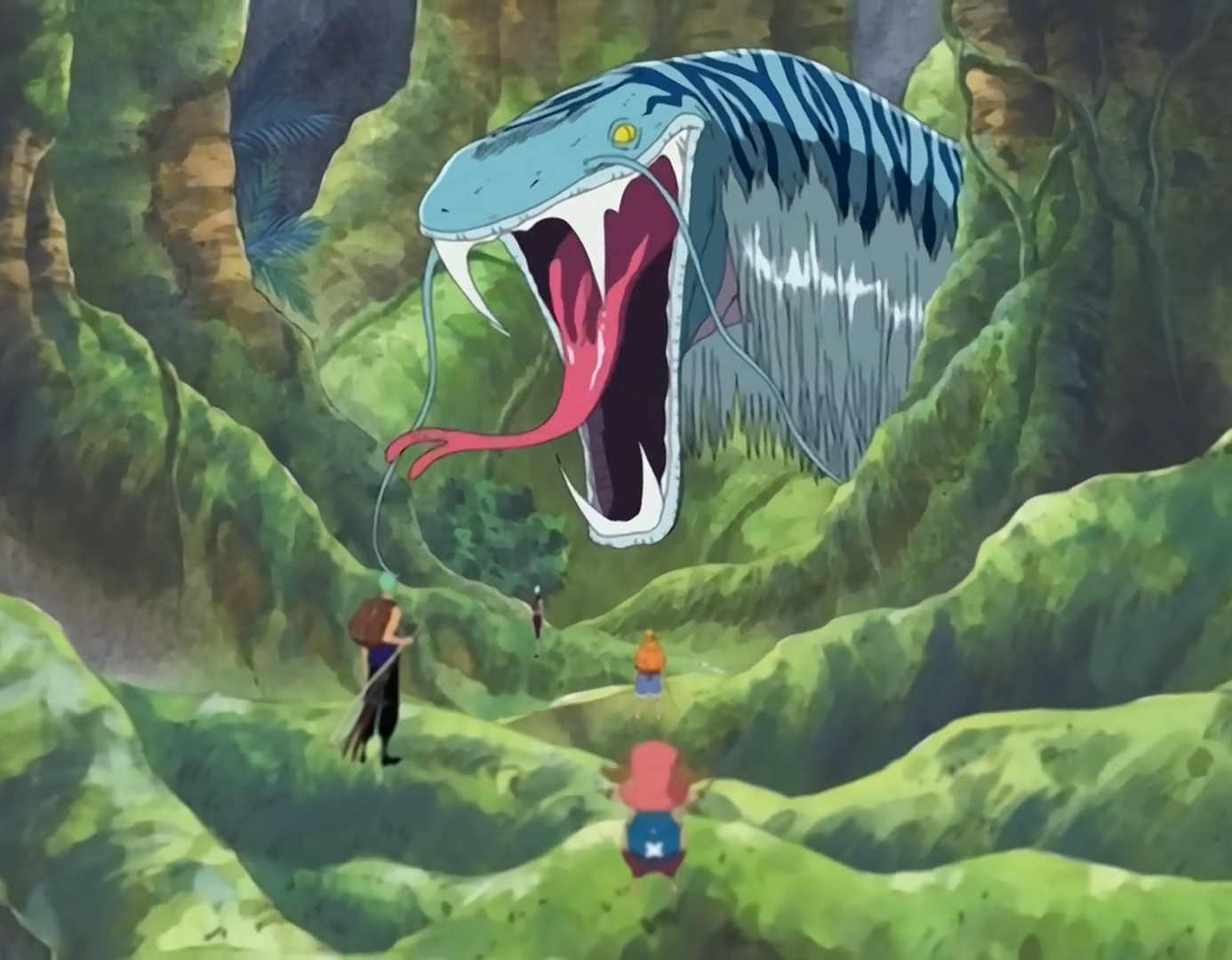 One Piece Skypiea a giant snake attacks the Straw Hats