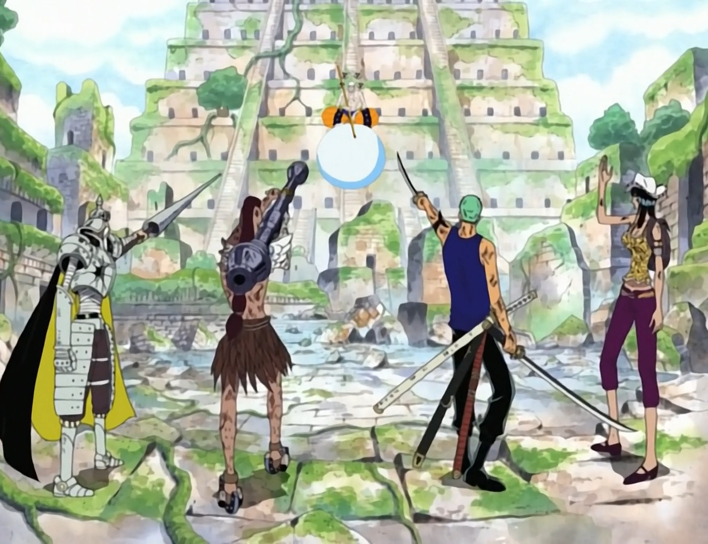 One Piece Skypiea Gan Fall Wyper Zoro and Robin confront Enel
