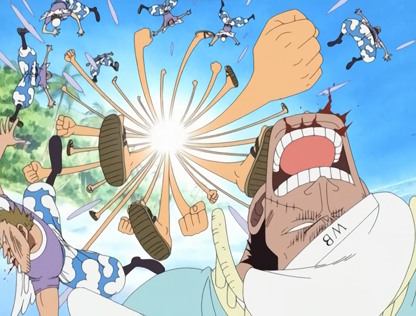 One Piece Skypiea Luffy defeats McKinley from the Gods Guard