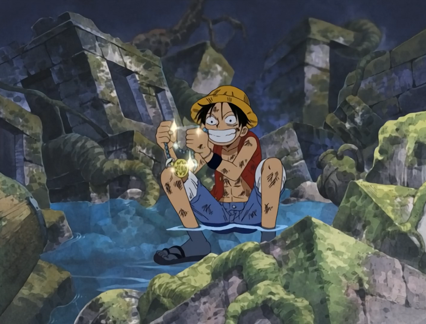 One Piece Skypiea Luffy finds gold in Snake