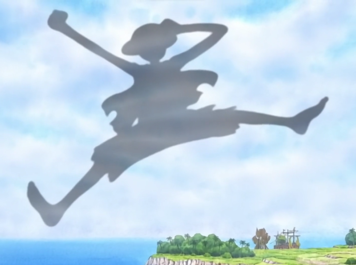 One Piece Skypiea Luffy's giant shadow in the sky