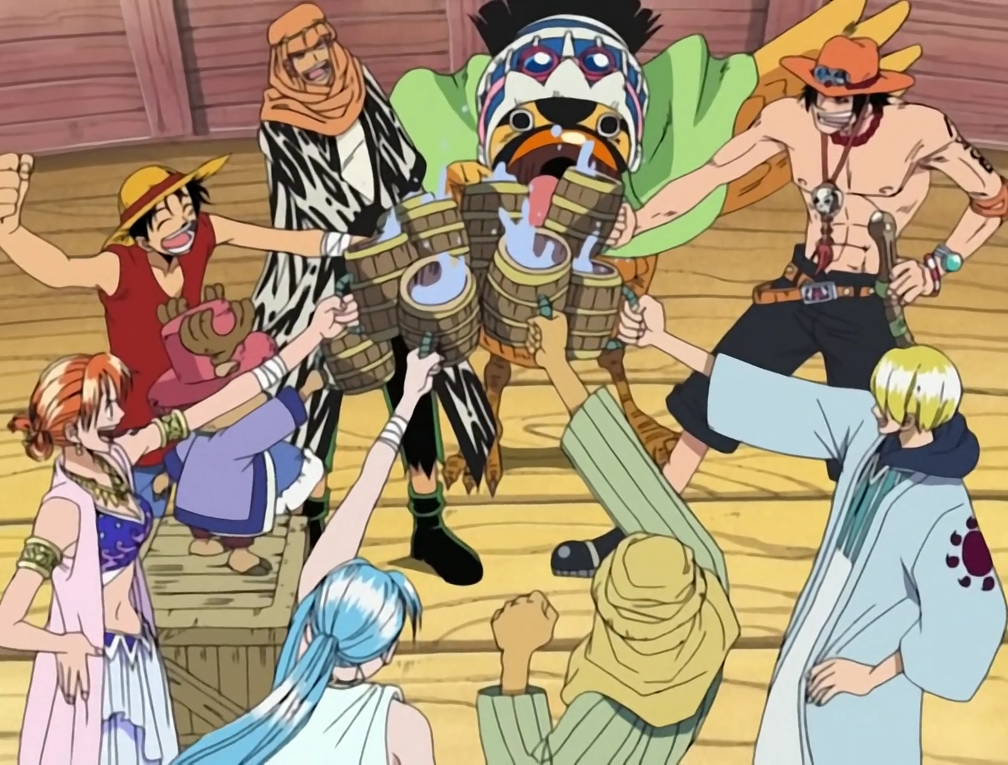 One Piece Usopp and Luffy run away from the marines at Rainbase