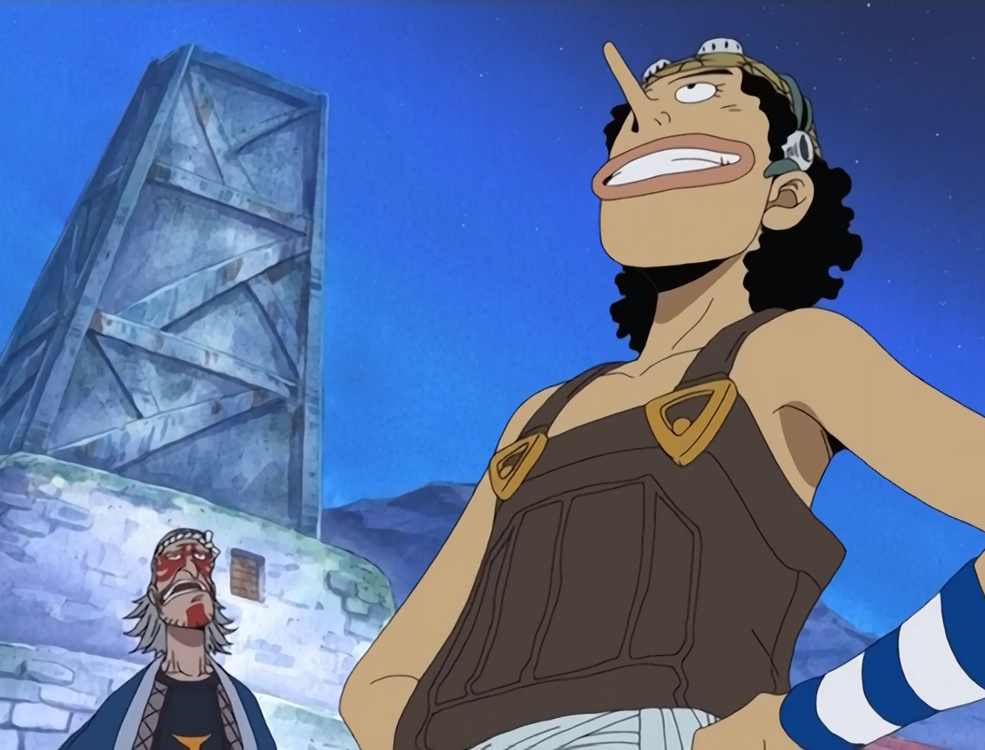 One Piece Usopp proudly glares at the firework he made