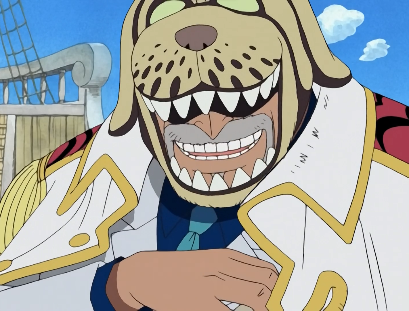 One Piece Vice Admiral Garp reaches for a bag of cookies and smiles