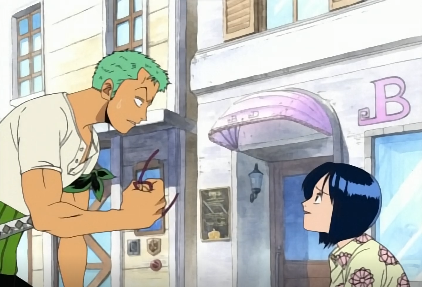 One Piece Zoro meets Marine Tashigi and sees the uncanny resemblance with Kuina