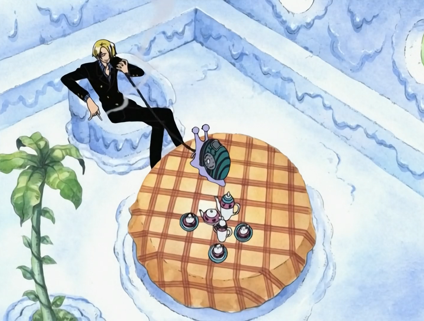One Piece Sanji in Mr. 3's temporary house talking to Mr. 0