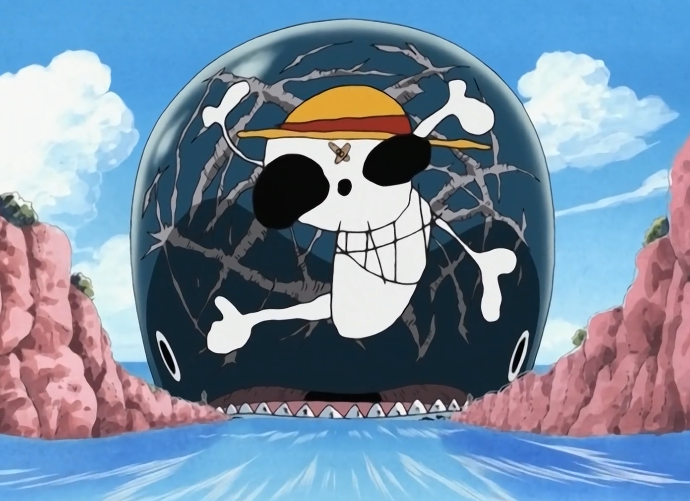 One piece laboon with the Jolly Roger of the Straw Hats on his forehead