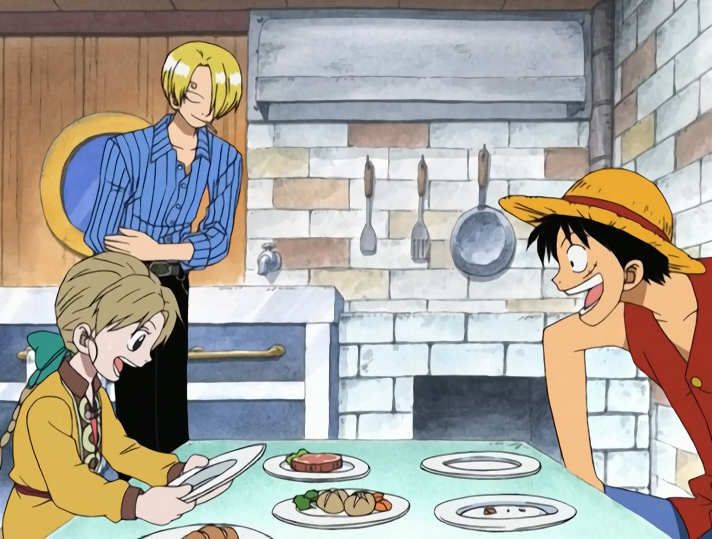 One Piece Apis eats with the Straw Hats