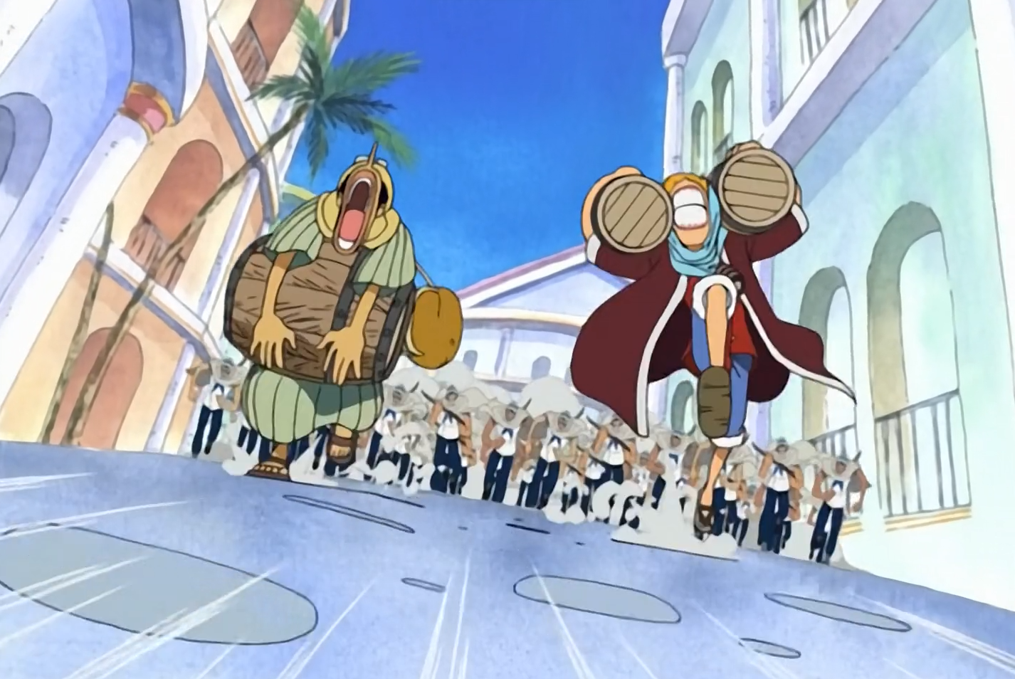 One Piece Usopp and Luffy run away from the Marines