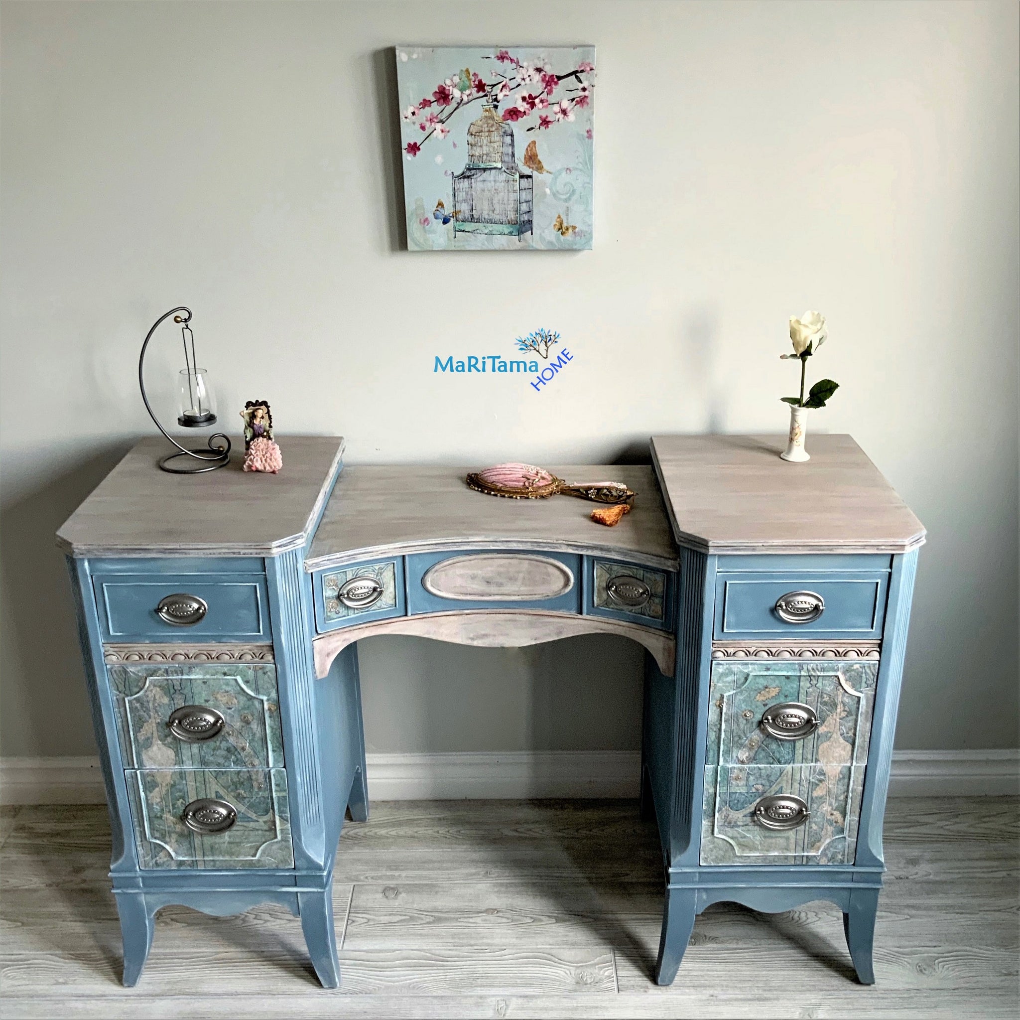 Maritama Home Vintage French Provincial Blue Vanity