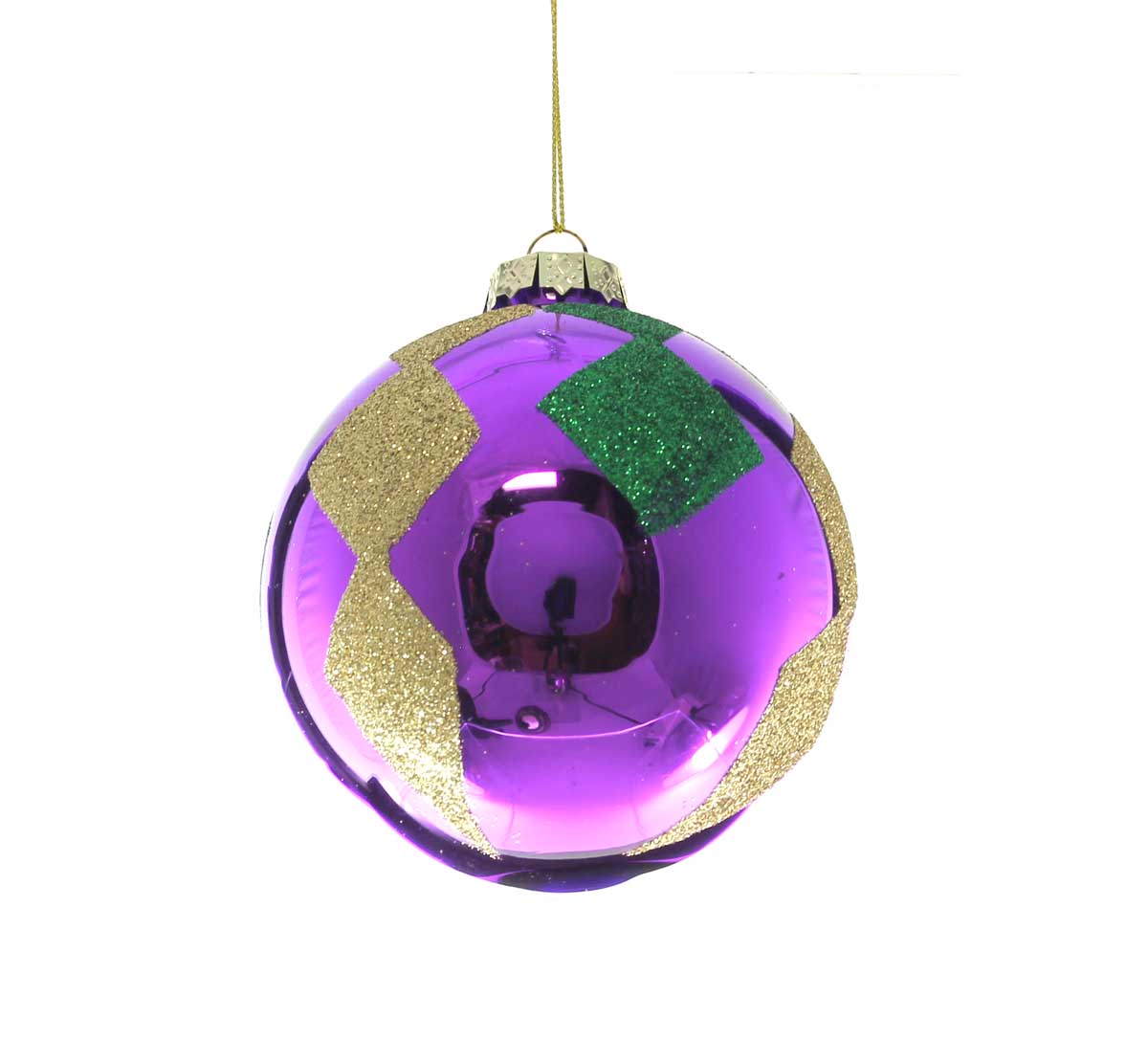 100mm Mardi Gras Wide Swirl Strips Ball Ornament